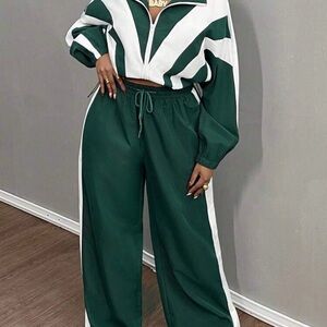 Green and White Women's Tracksuit Set